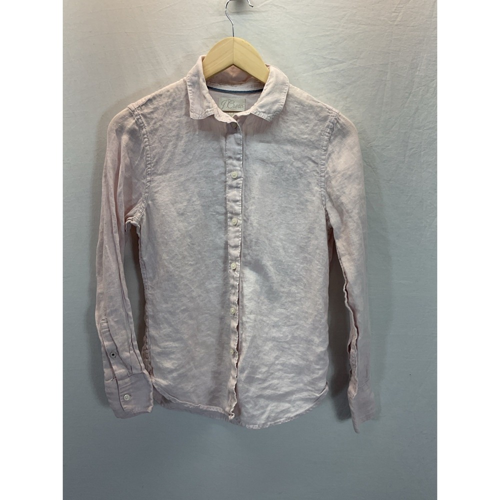Baird McNutt Irish Linen Womens Sz 2 J. Crew Button Down Summer Pink Beach